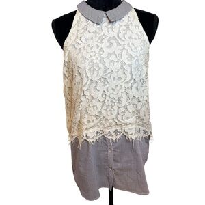 Daniel Cremieux | WhiteLace Sleeveless Blouse with Peter Pan Collar | Sz L